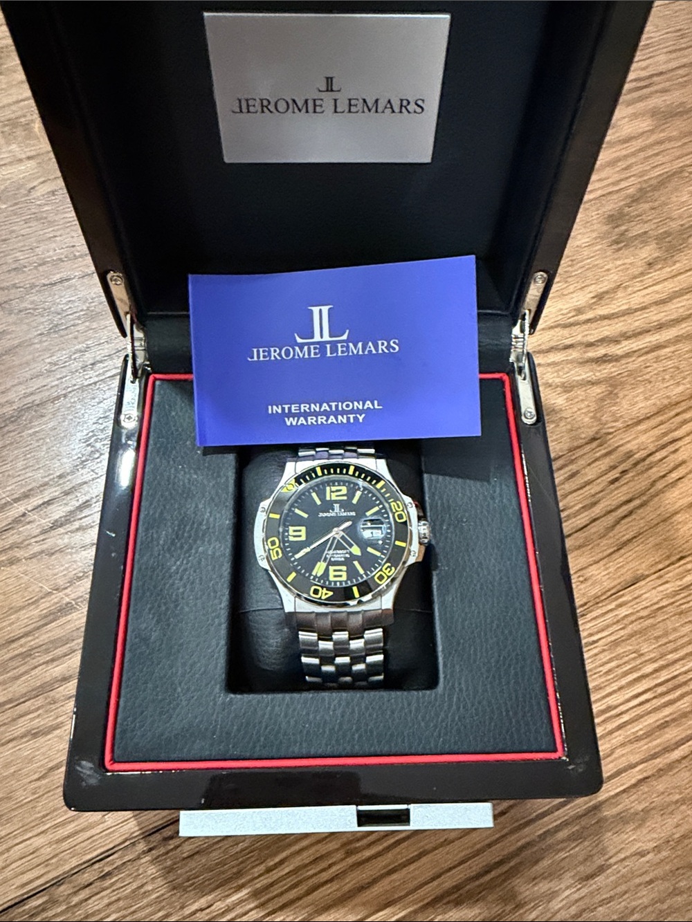 Men's Stainless Steel Watch - Black and Yellow Dial
